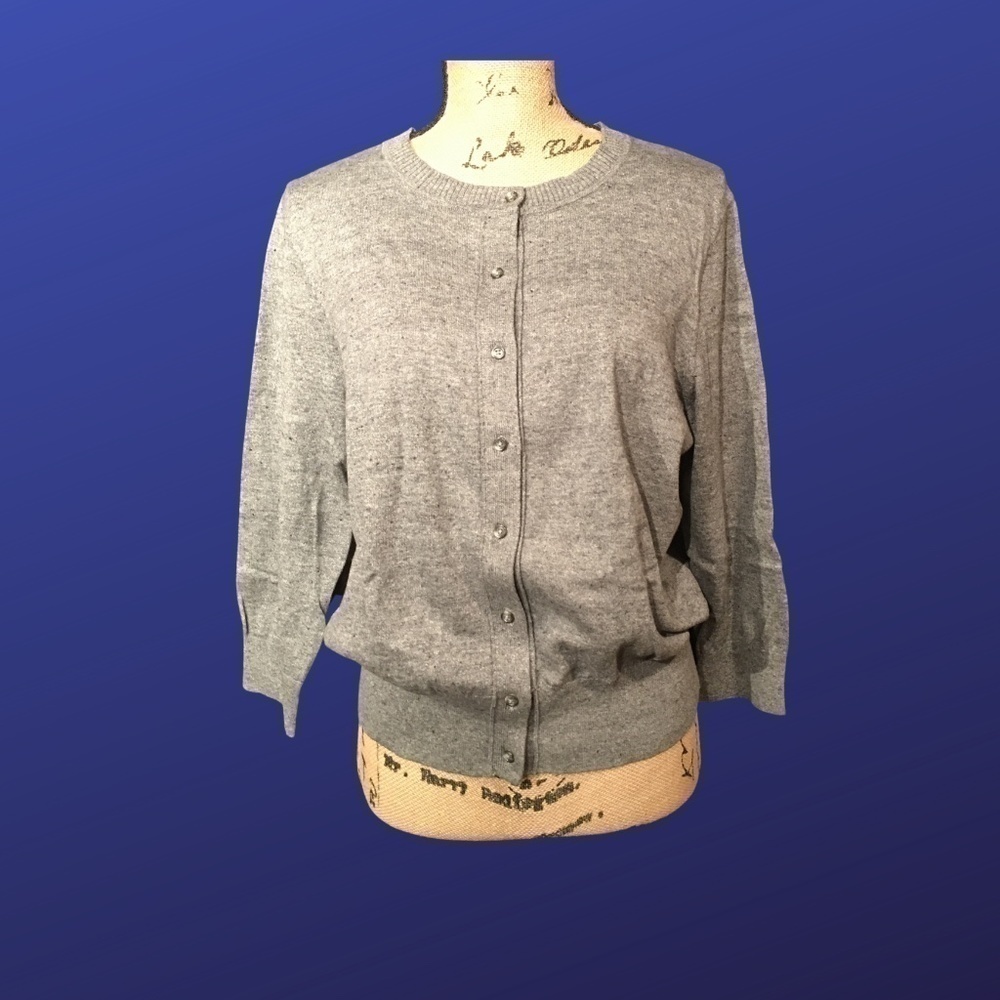 LOFT Spring Summer CARDIGAN, 3/4 Sleeves, Gray/Black Speckles, NWOT, Size L